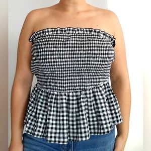 Off shoulder Shirred Gingham Top